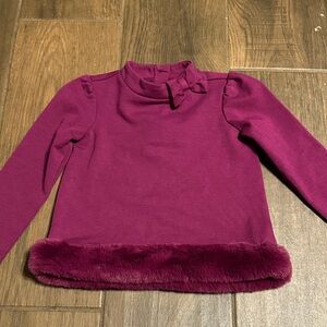 Janie and Jack Magenta Long Sleeve Top with Bow and Fur Trim